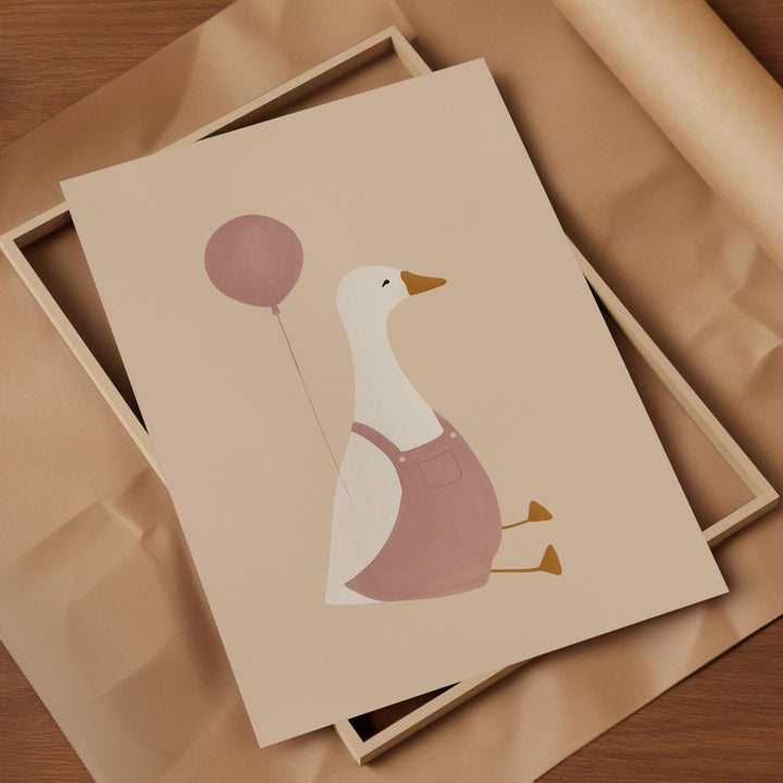 a card with a picture of a duck holding a balloon