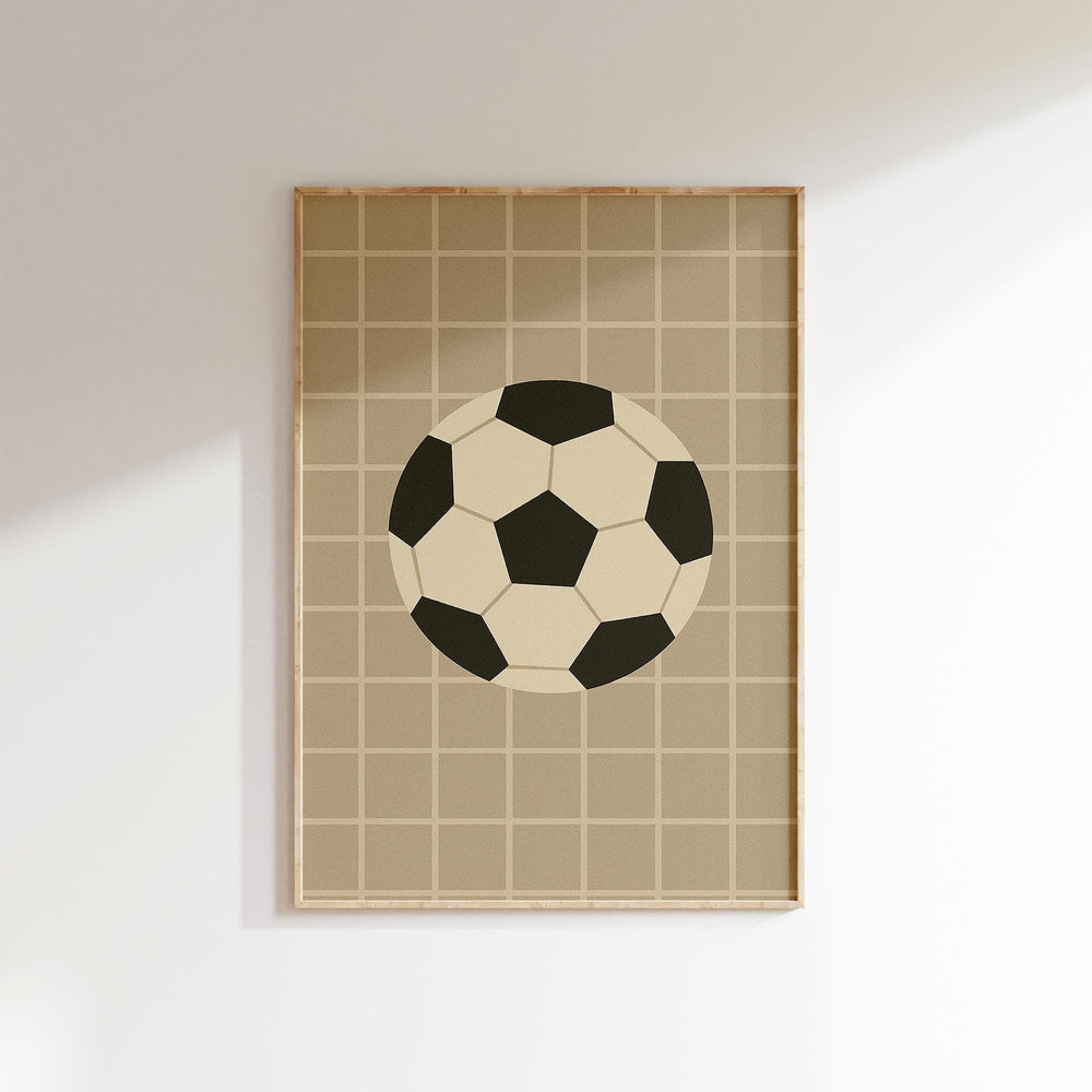 a picture of a soccer ball hanging on a wall