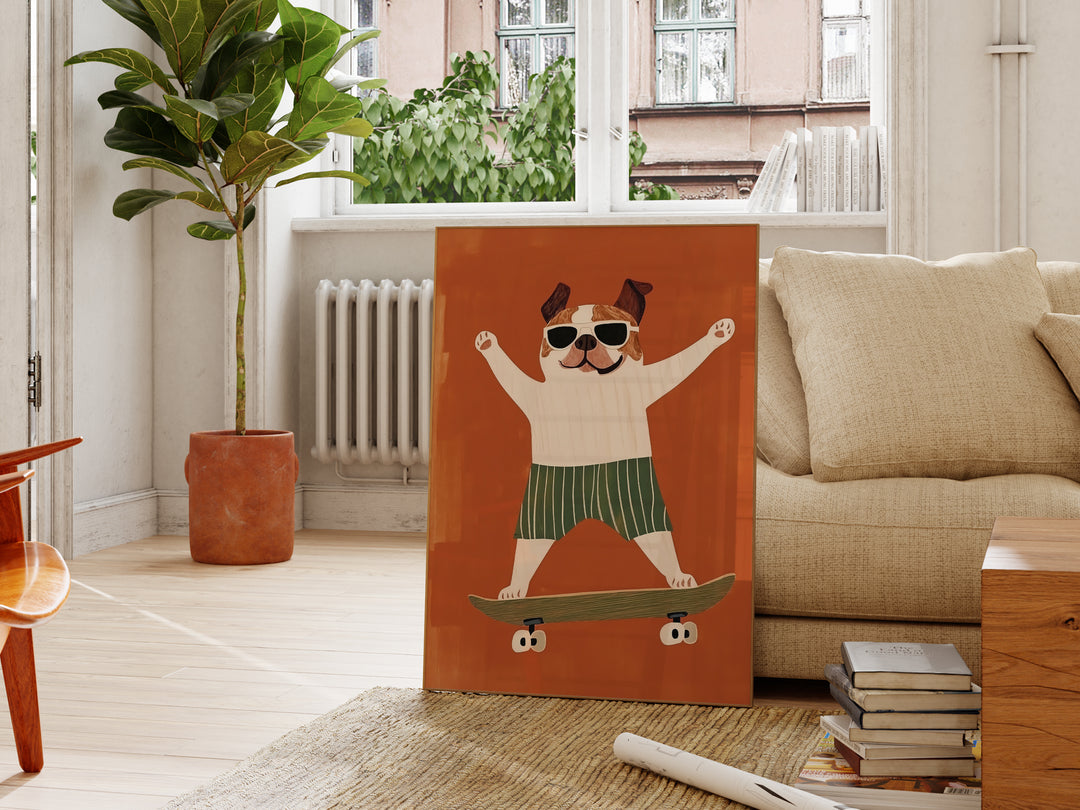 Bulldog on Skateboard