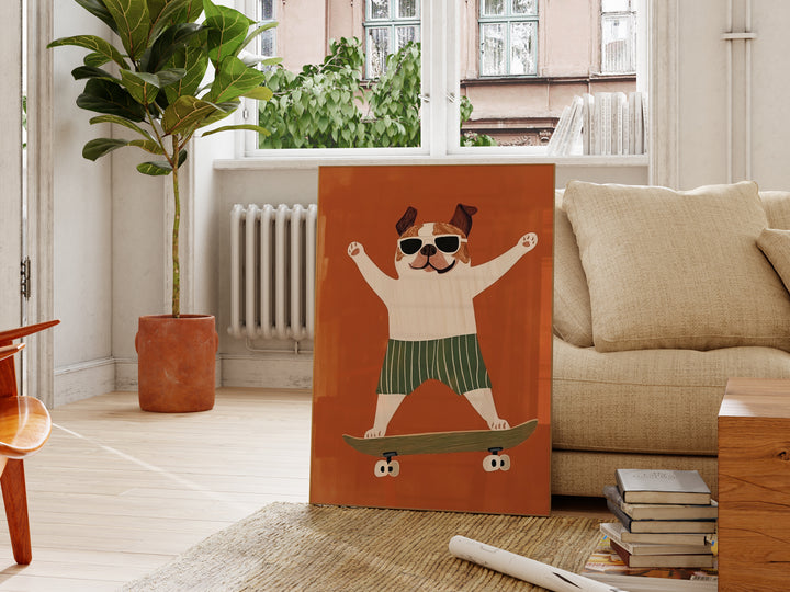 Bulldog on Skateboard