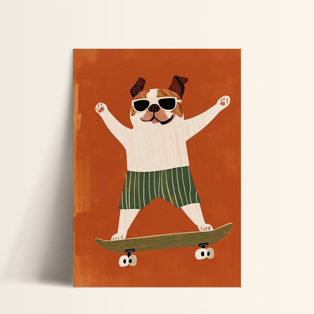 Bulldog on Skateboard