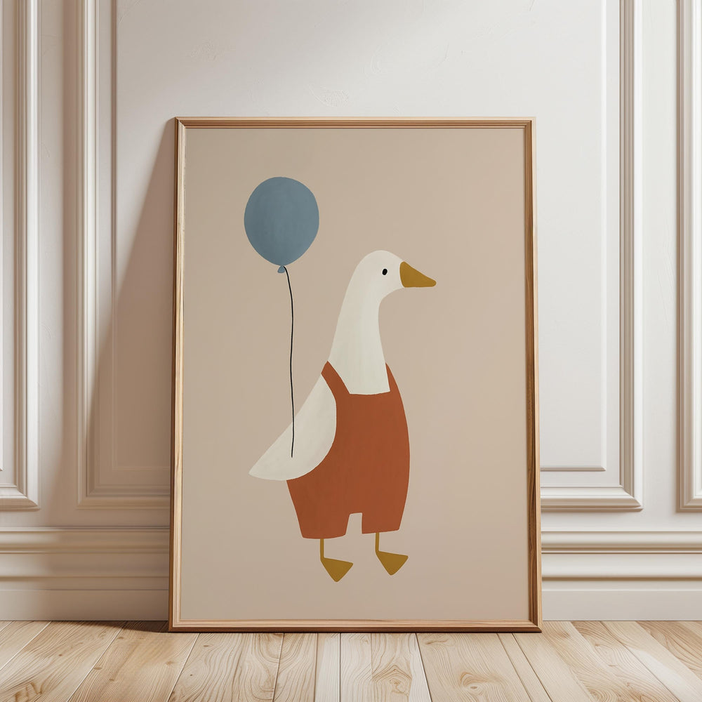 a picture of a duck holding a blue balloon