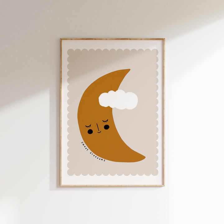 a picture of a yellow moon with a cloud on it