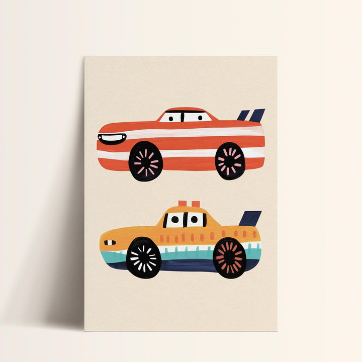 a card with two cars on it