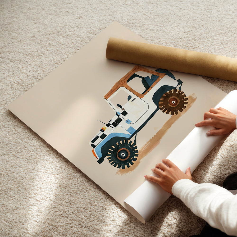 a person holding a roll of paper next to a picture of a car
