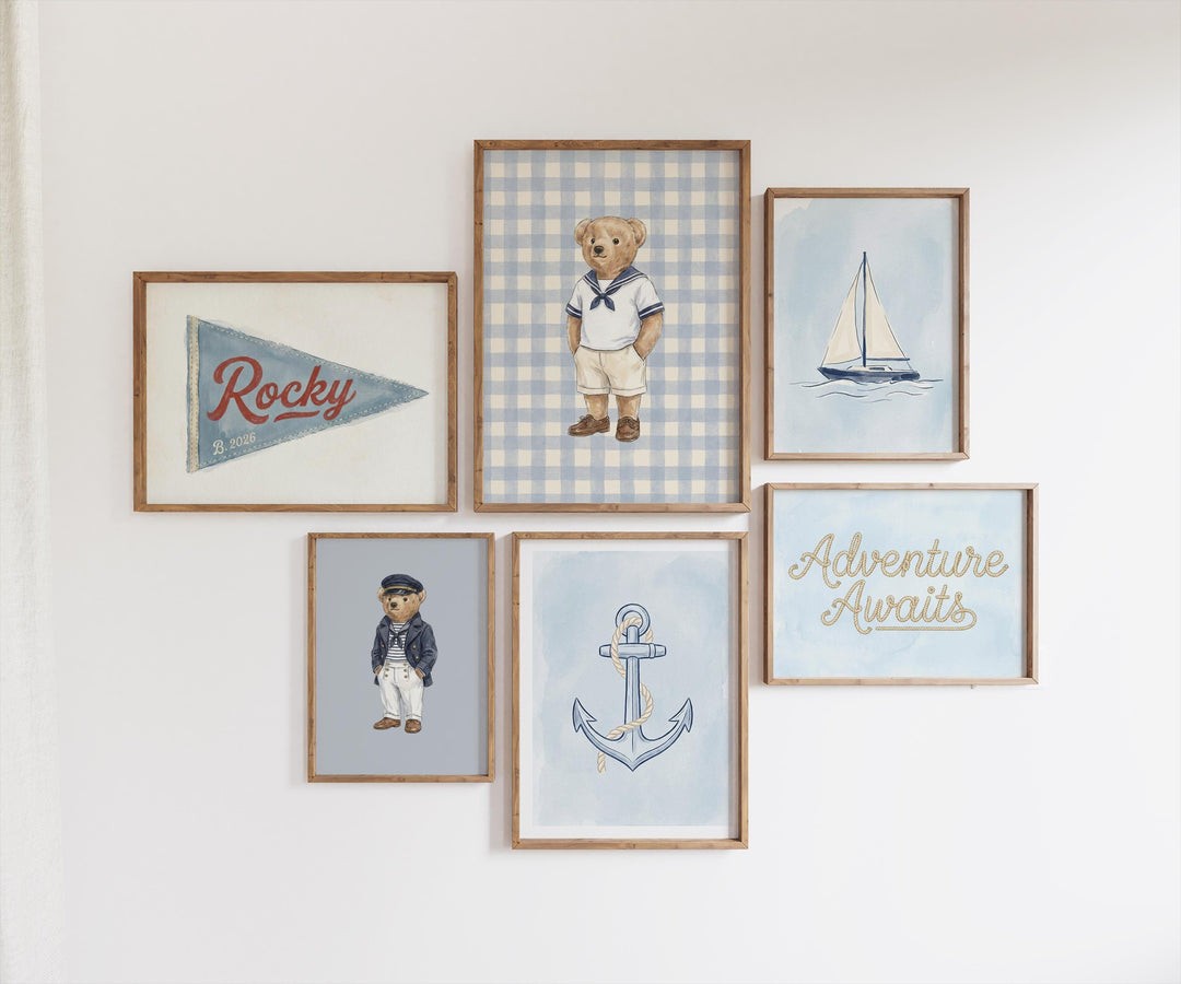 Personalized Nautical Nursery Wall Art Set | 6 Custom Name Coastal Prints