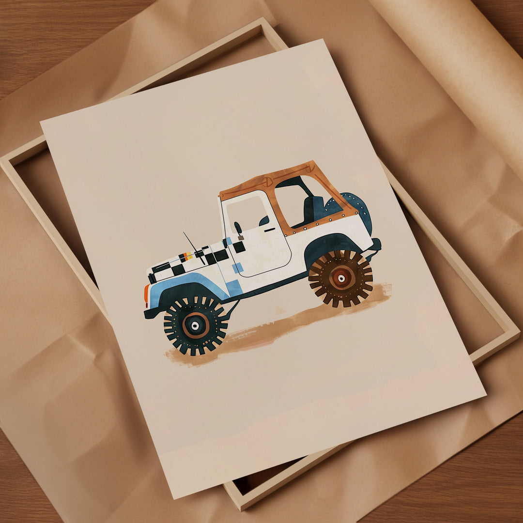 a card with a picture of a jeep on it