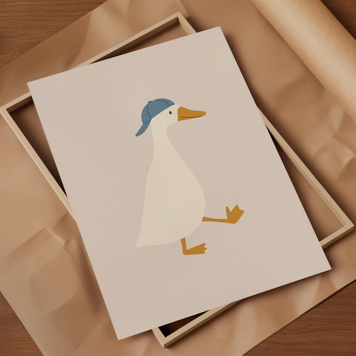 a card with a picture of a duck wearing a hat