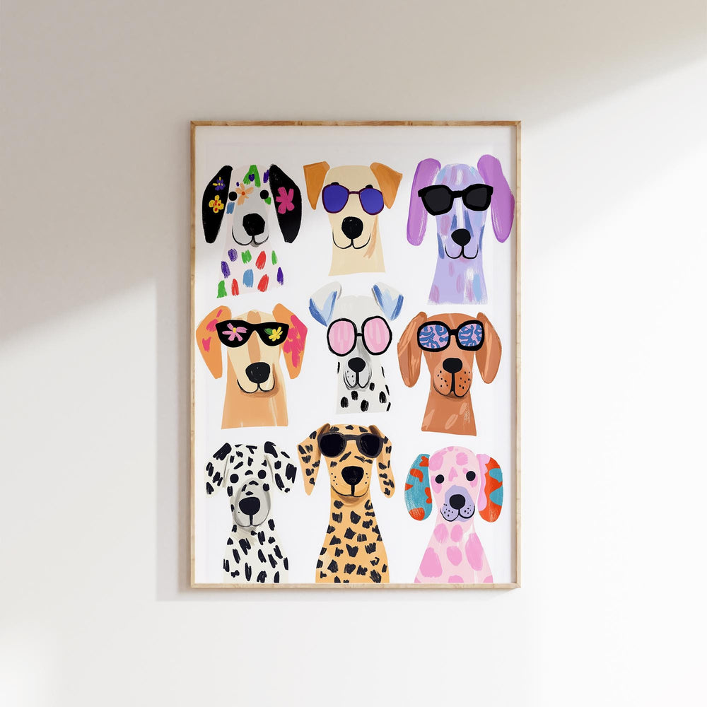 a picture of a group of dogs wearing sunglasses