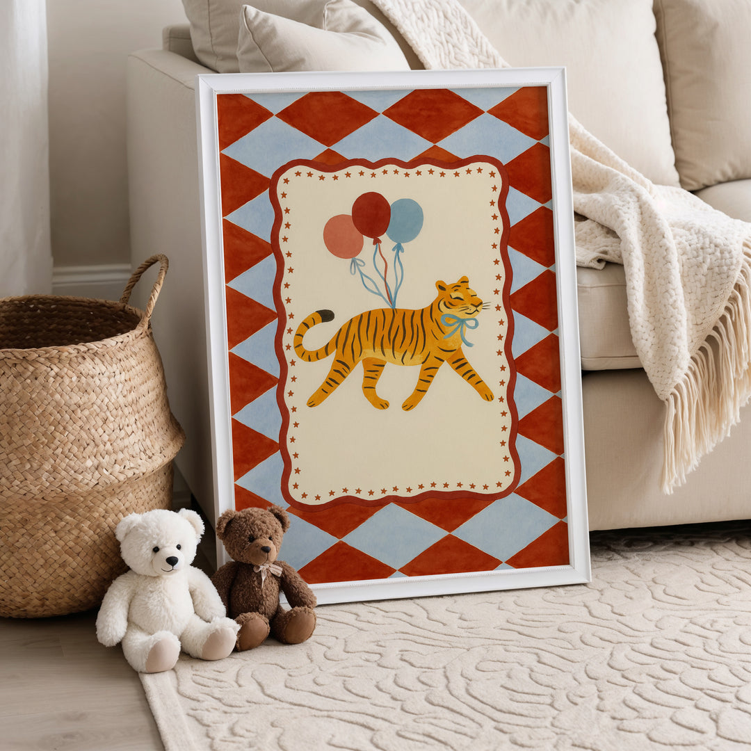 Circus Tiger with Balloons Print