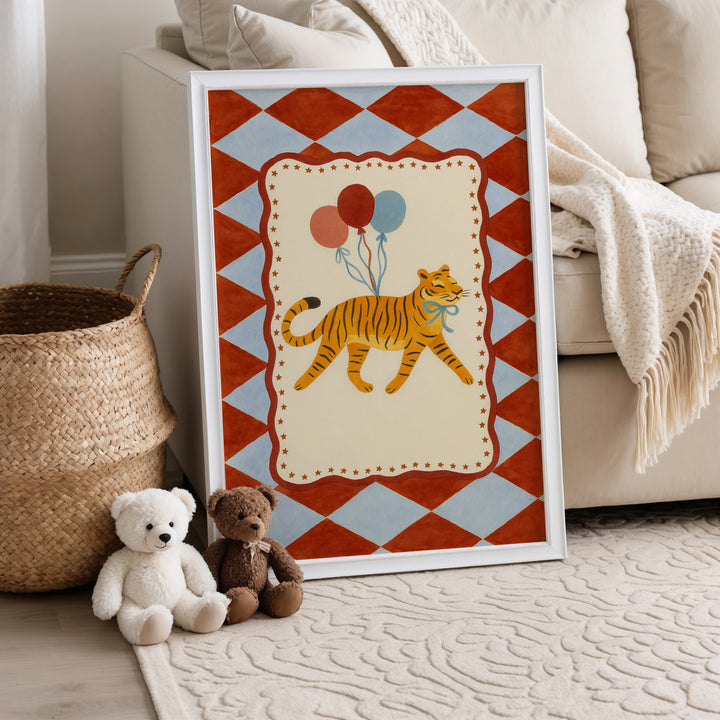Circus Tiger with Balloons Print
