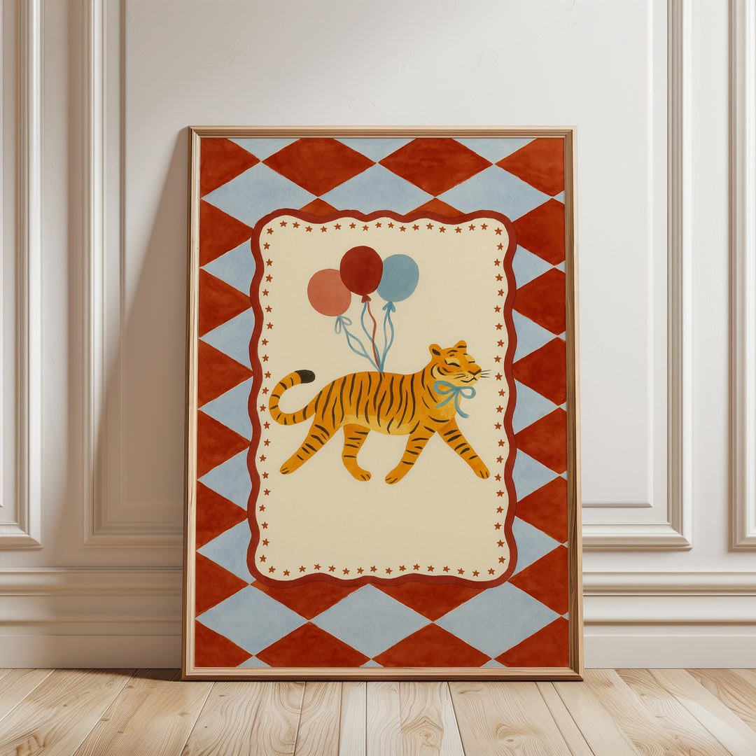 Circus Tiger with Balloons Print