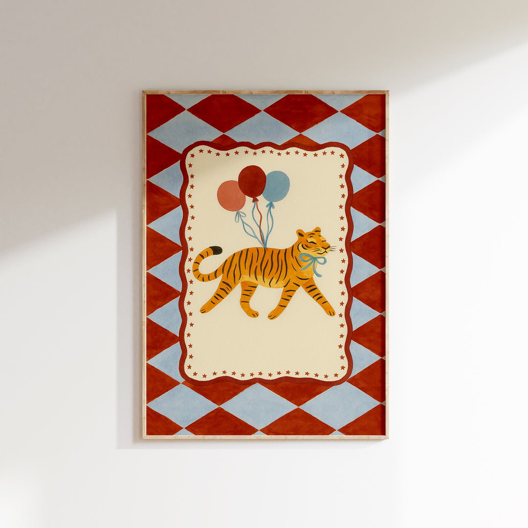 Circus Tiger with Balloons Print