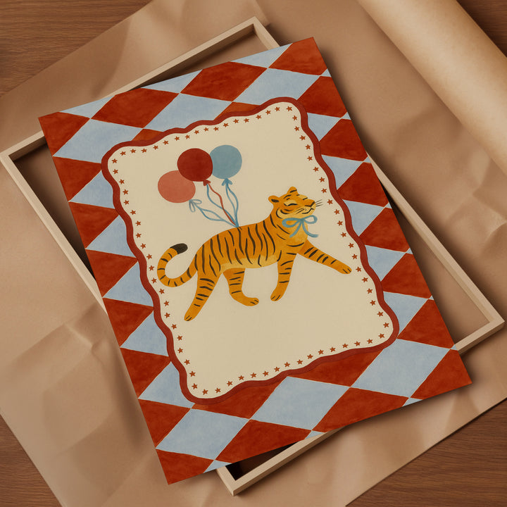 Circus Tiger with Balloons Print