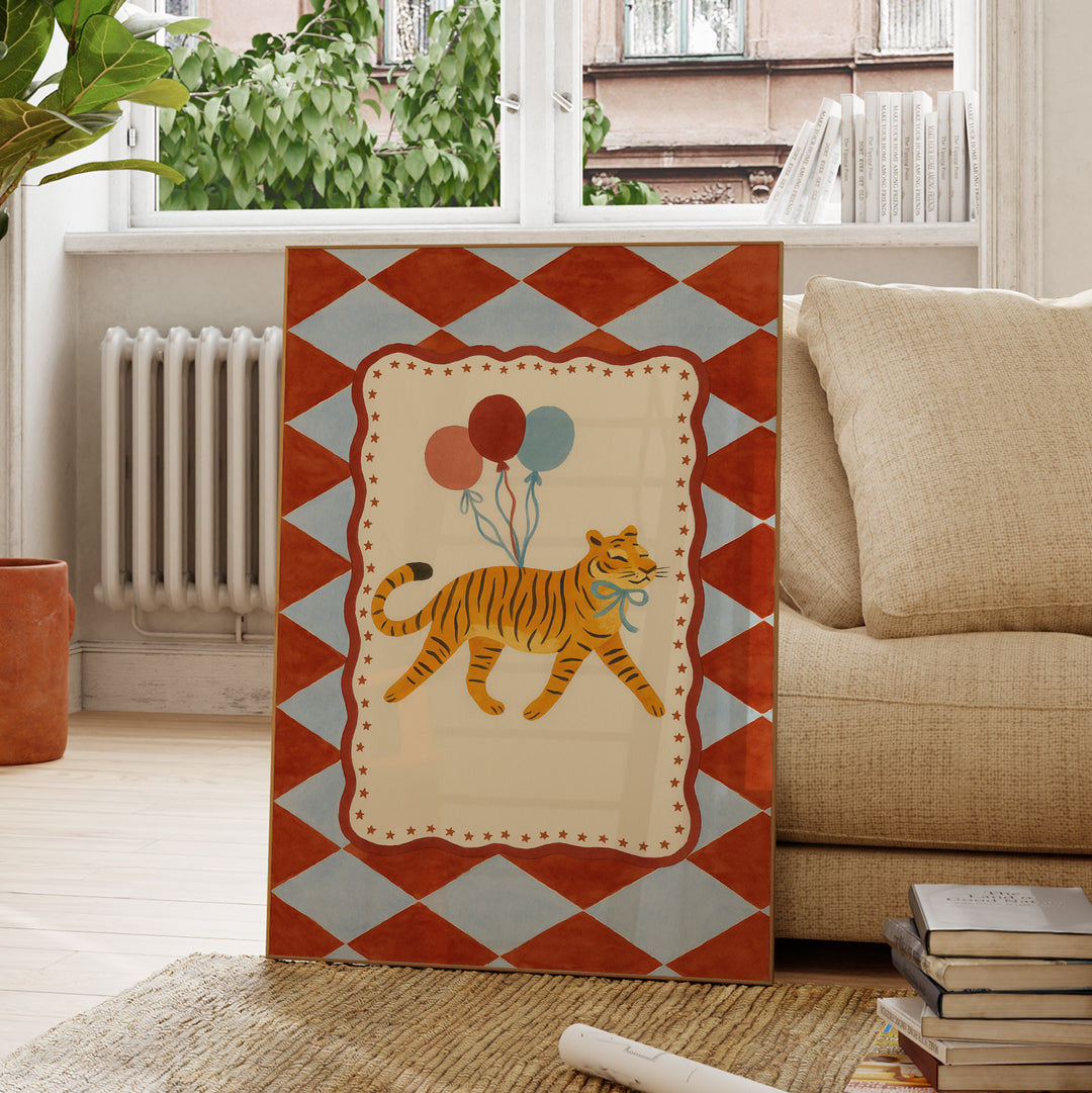 Circus Tiger with Balloons Print