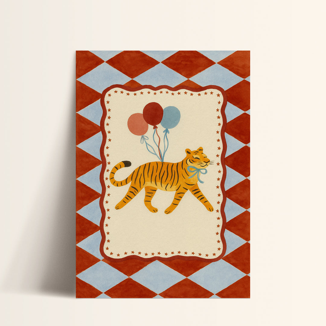 Circus Tiger with Balloons Print