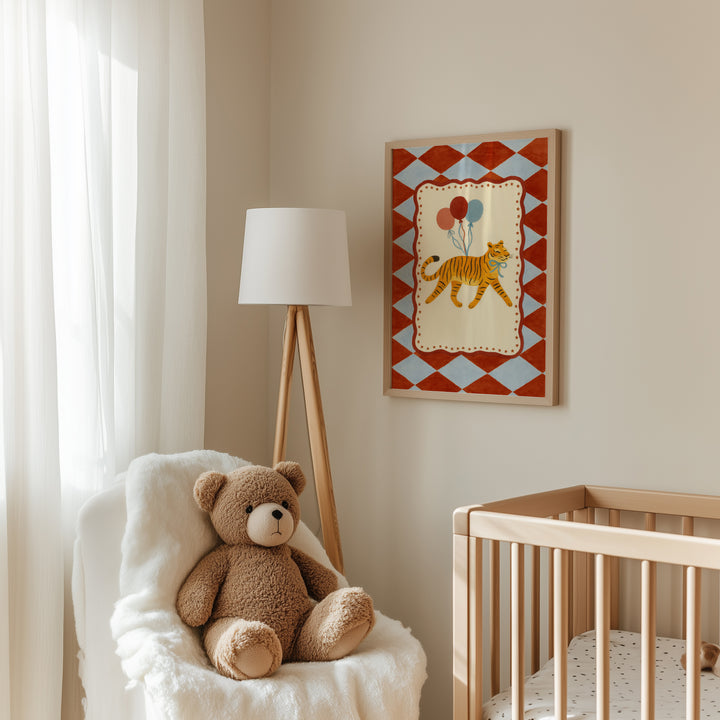 Circus Tiger with Balloons Print