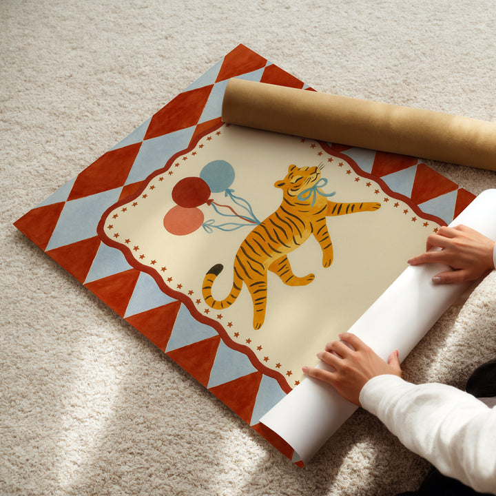 Circus Tiger with Balloons Print