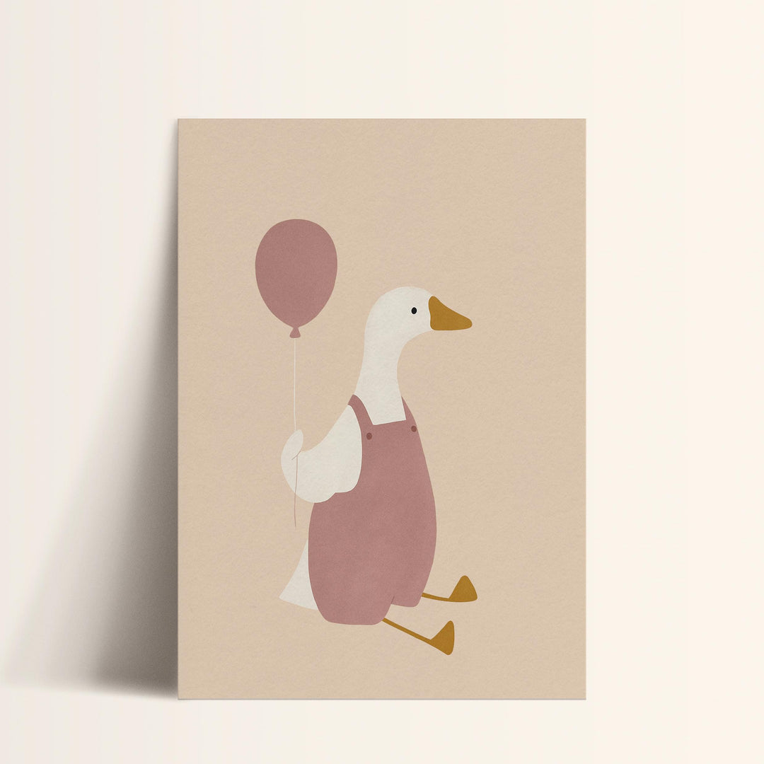 a card with a duck holding a balloon