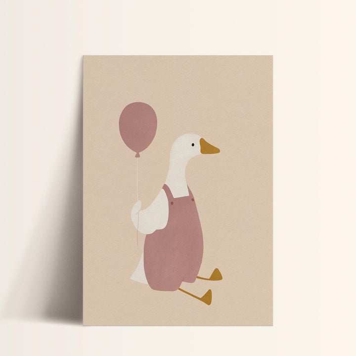 a card with a duck holding a balloon