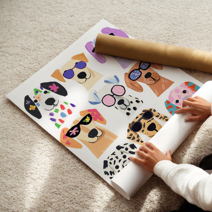 a child is playing with a paper cut out of a dog