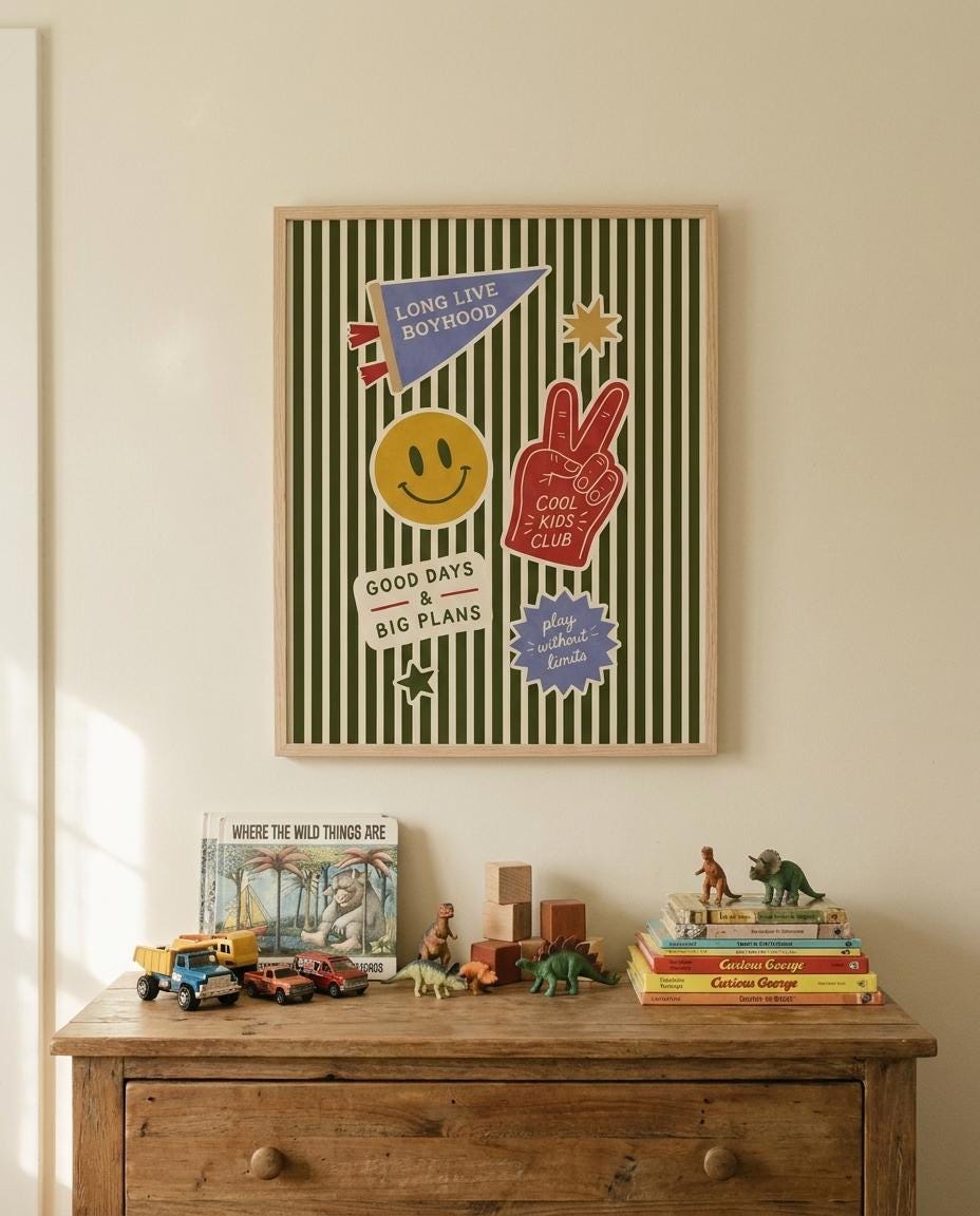 Boys Nursery Wall Art Bundle | 40 Printable Navy & Eclectic Kids Prints
