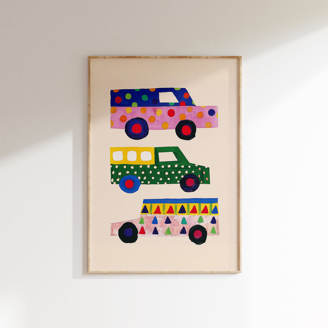 a picture of a bus on a wall