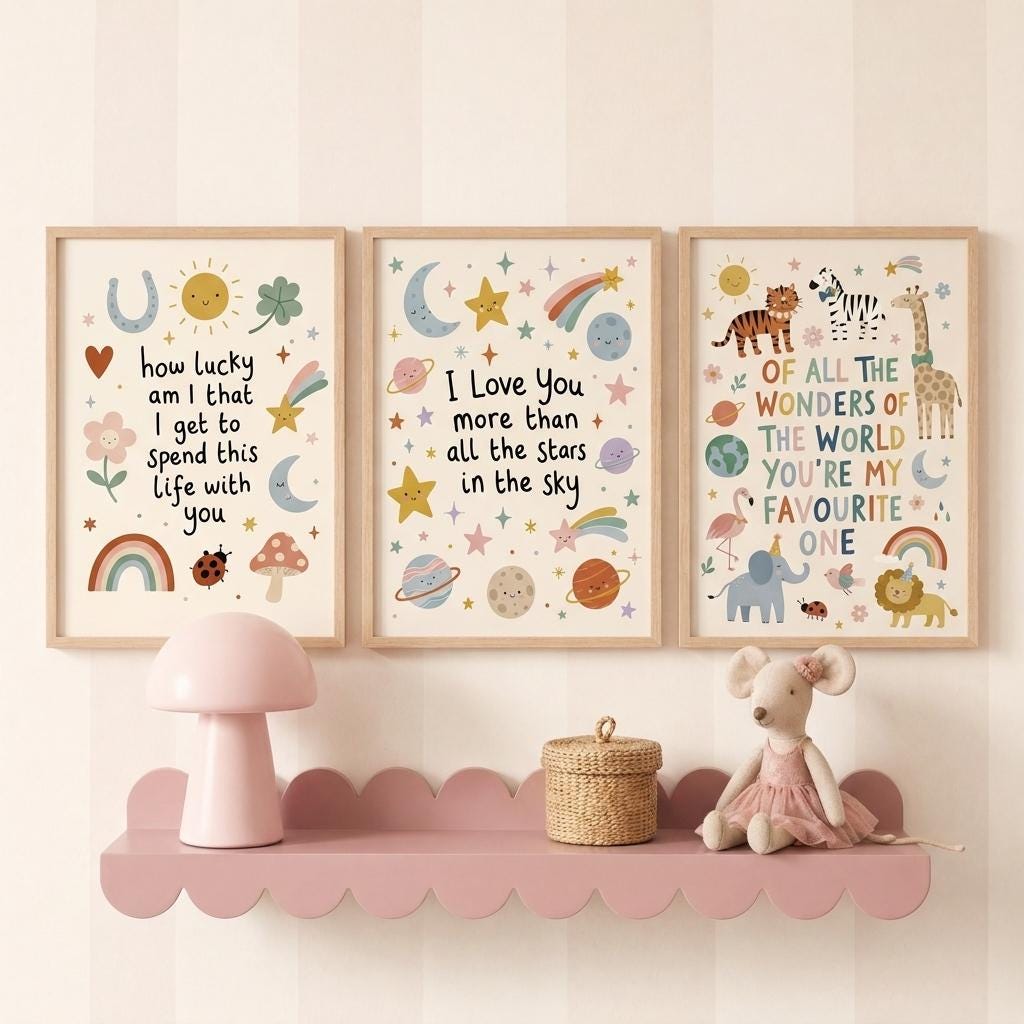 Blush Pink Nursery Wall Art Bundle | 62 Printable Girls Room Prints