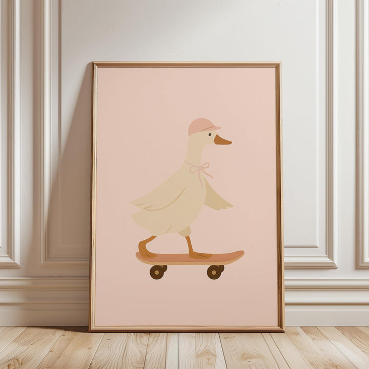 a picture of a duck on a skateboard
