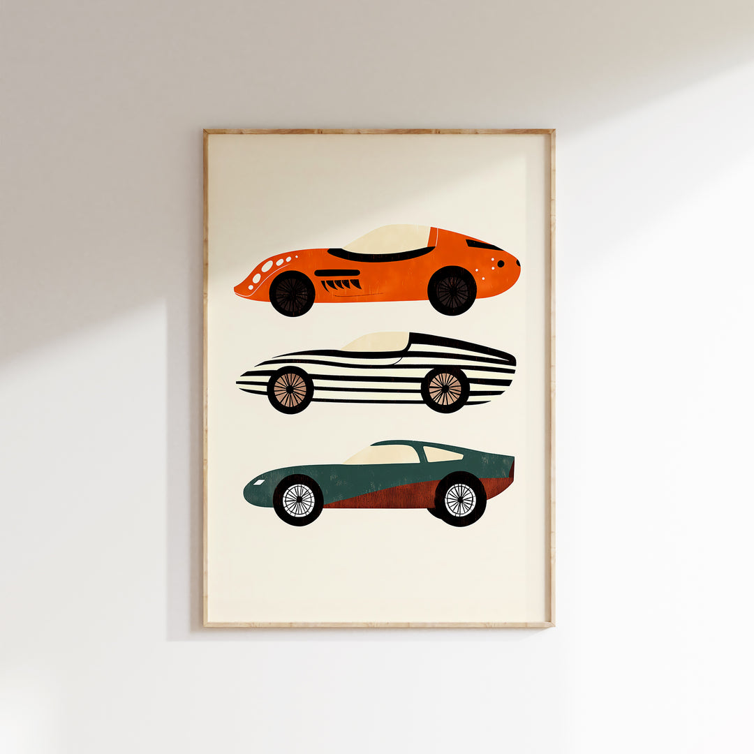 a picture of a car on a wall