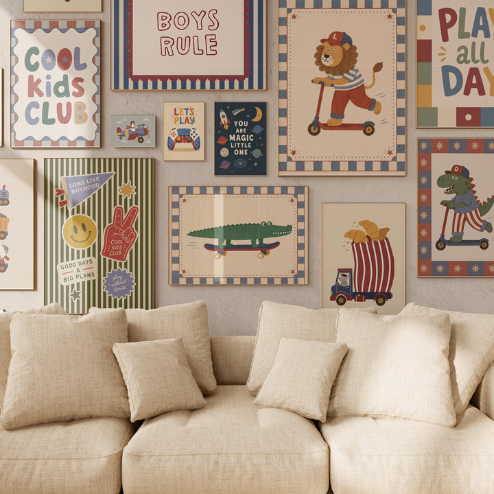 Boys Nursery Wall Art Bundle | 40 Printable Navy & Eclectic Kids Prints