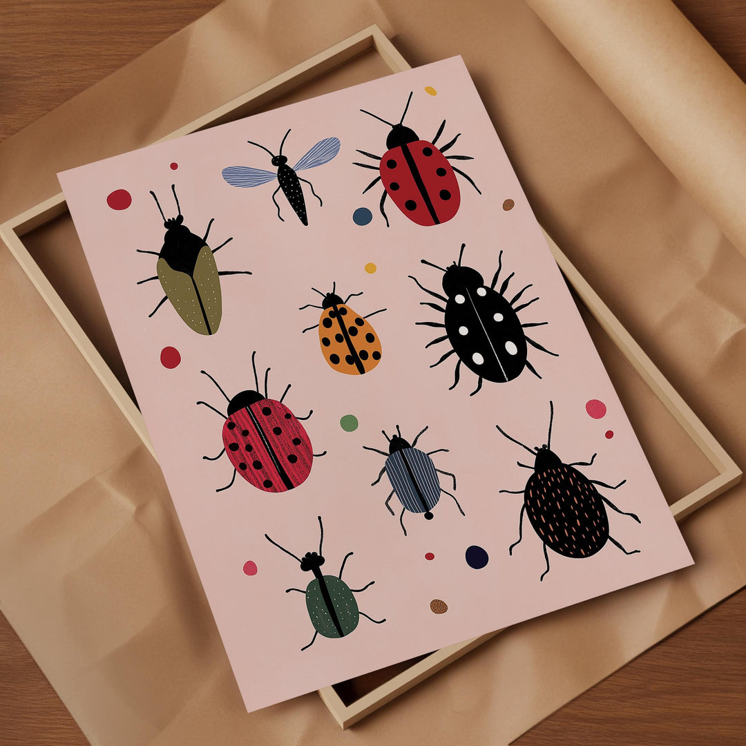 a card with a bunch of ladybugs on it