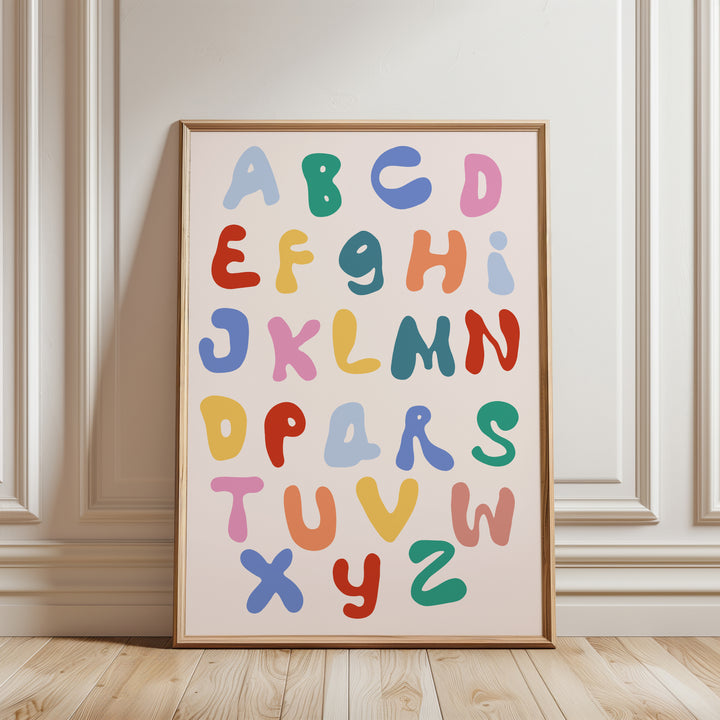 a picture of a colorful alphabet on a wall