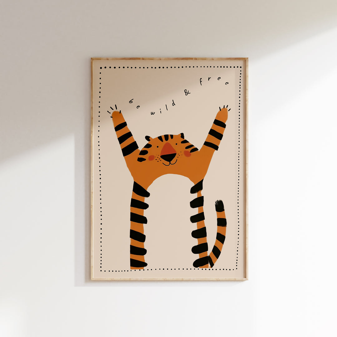 a picture of a tiger hanging on a wall