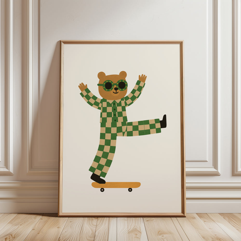 a picture of a teddy bear on a skateboard