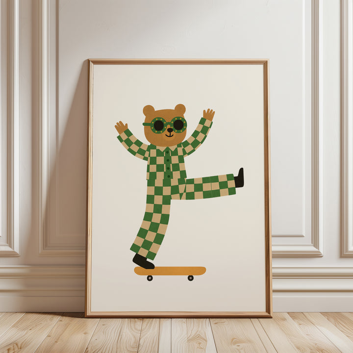 a picture of a teddy bear on a skateboard