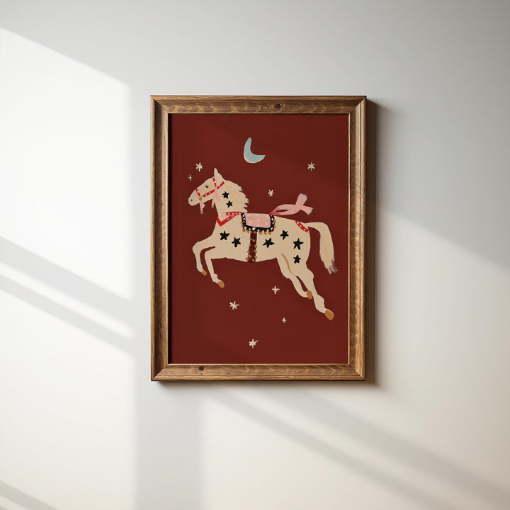 a picture of a horse with stars and a moon