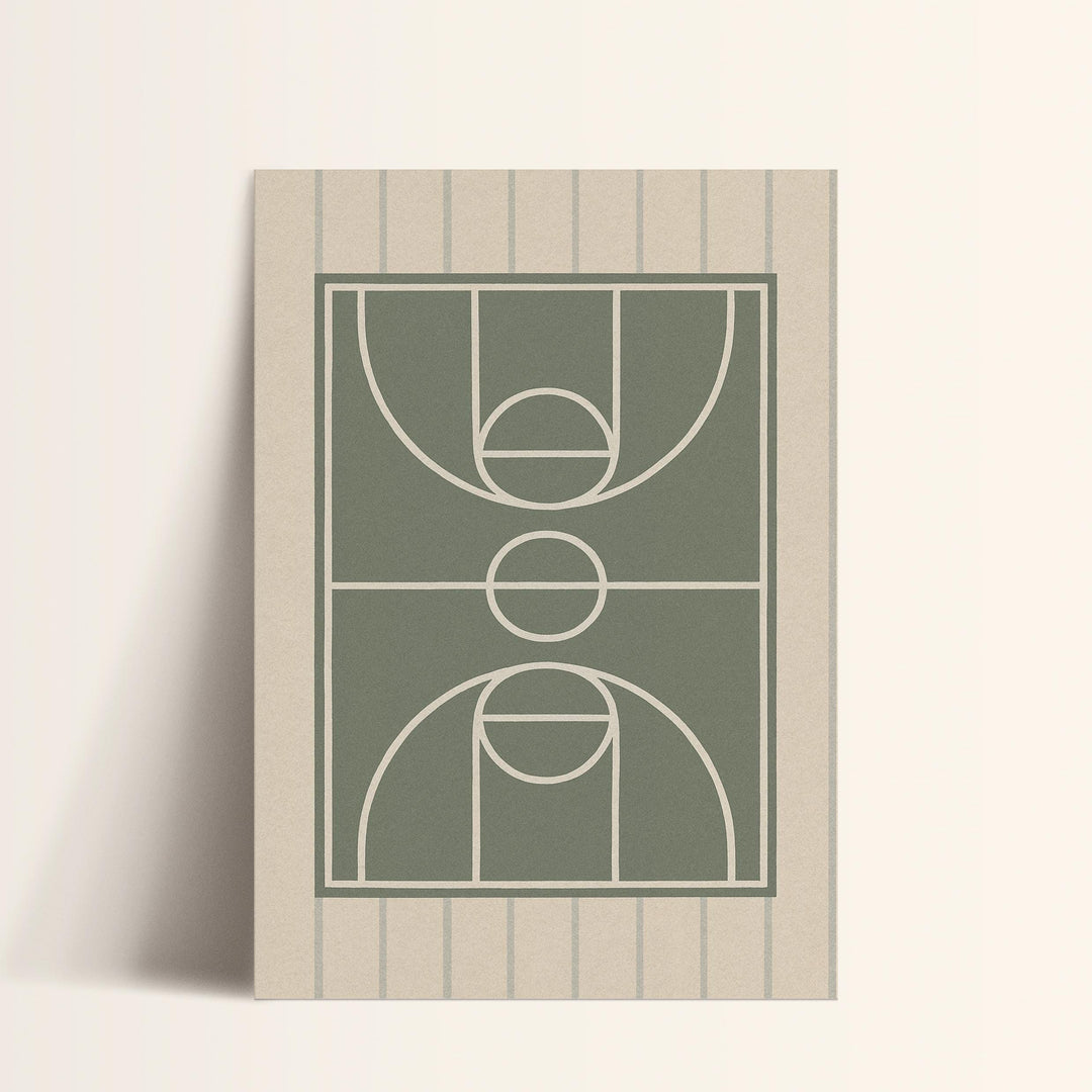 a card with a basketball court on it