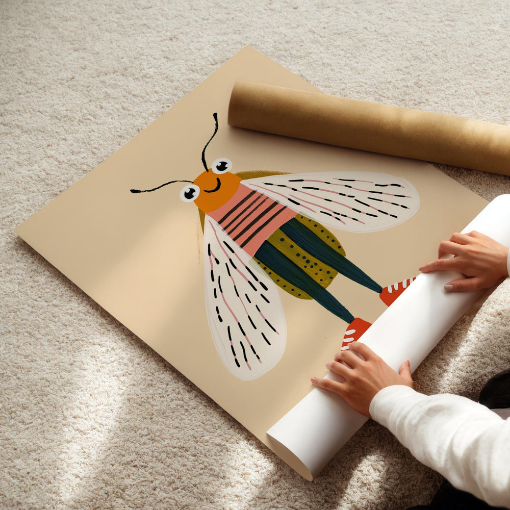 a child is drawing a picture of a bee on a piece of paper