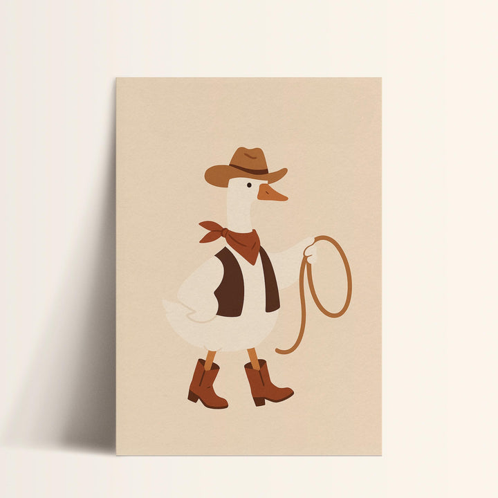 a duck wearing a cowboy hat and holding a lasso
