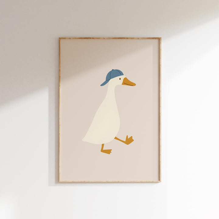 a picture of a duck with a blue hat