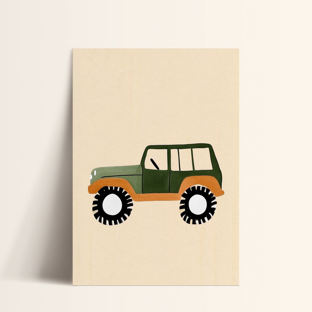a picture of a green and orange jeep