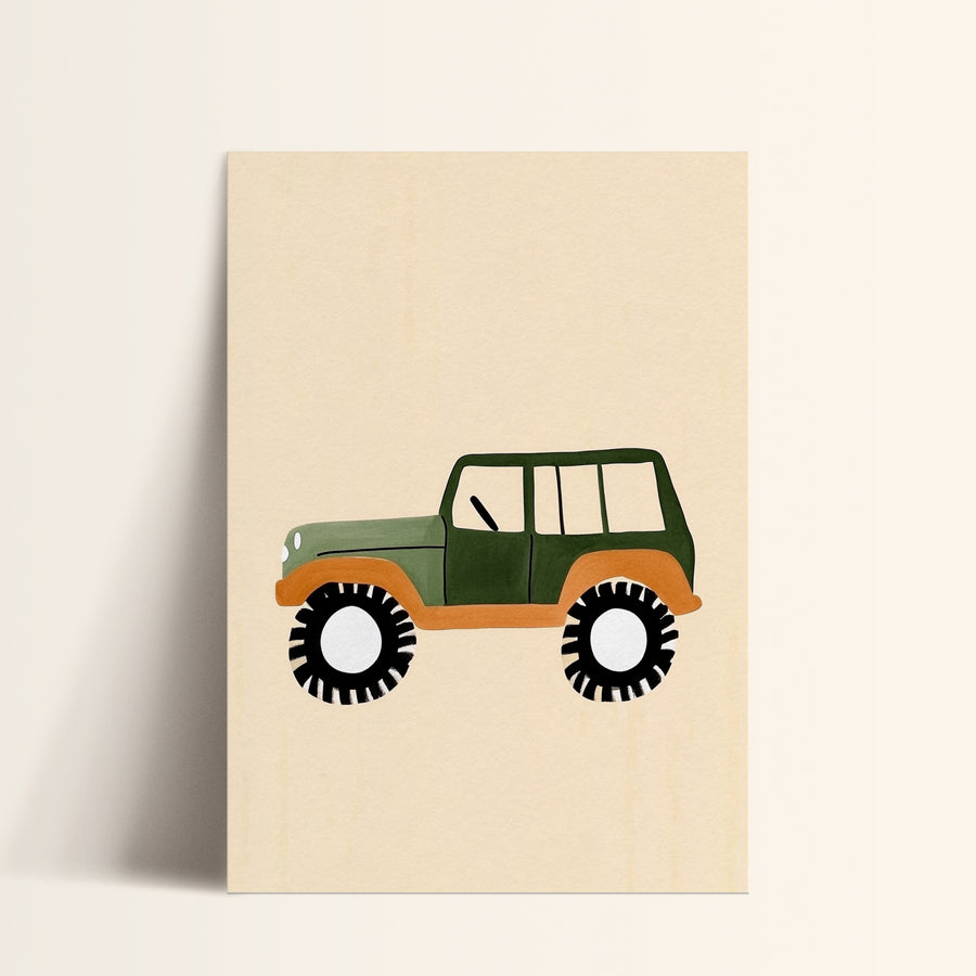 a picture of a green and orange jeep