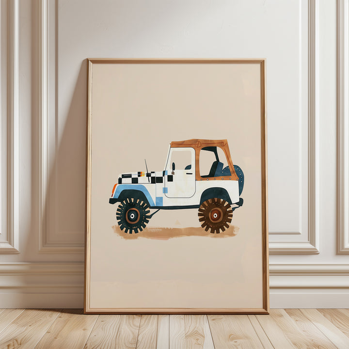 a painting of a jeep with a brown roof