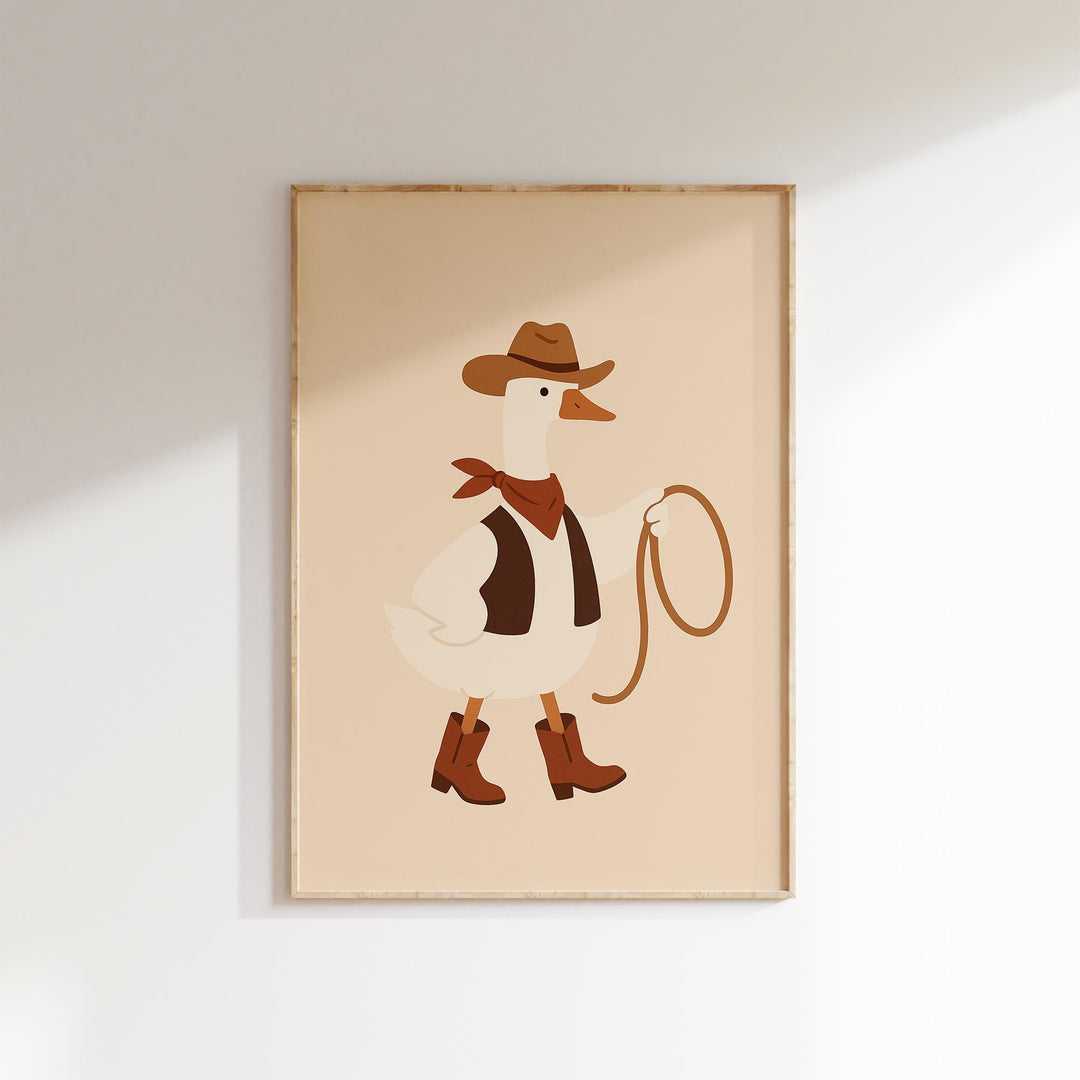 a picture of a duck wearing a cowboy hat and holding a lasso