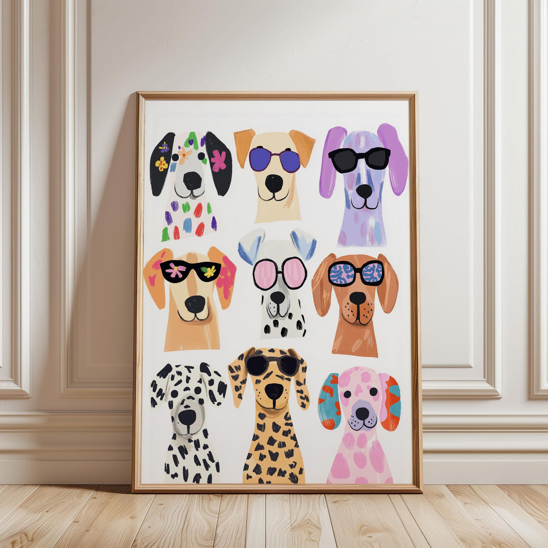 a picture of a group of dogs wearing sunglasses