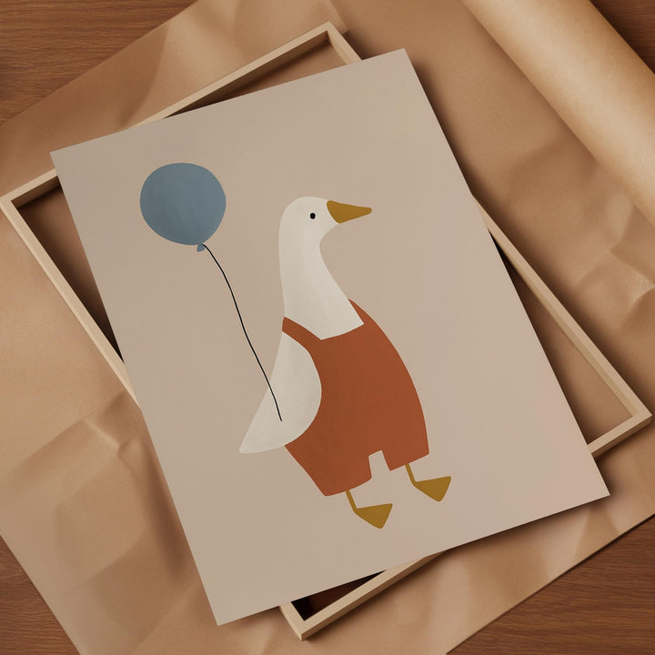 a card with a picture of a duck holding a balloon