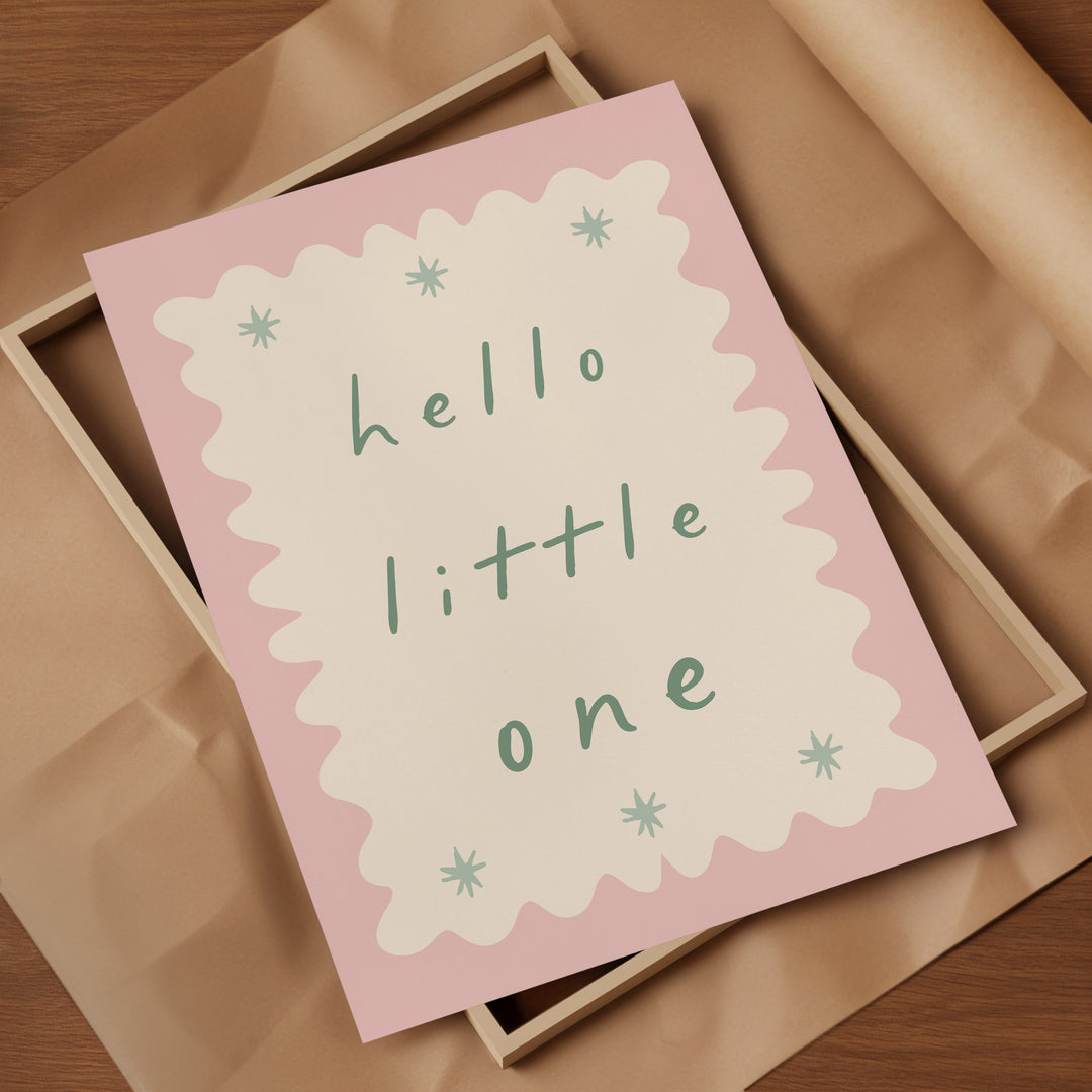 a card with the words hello little one on it