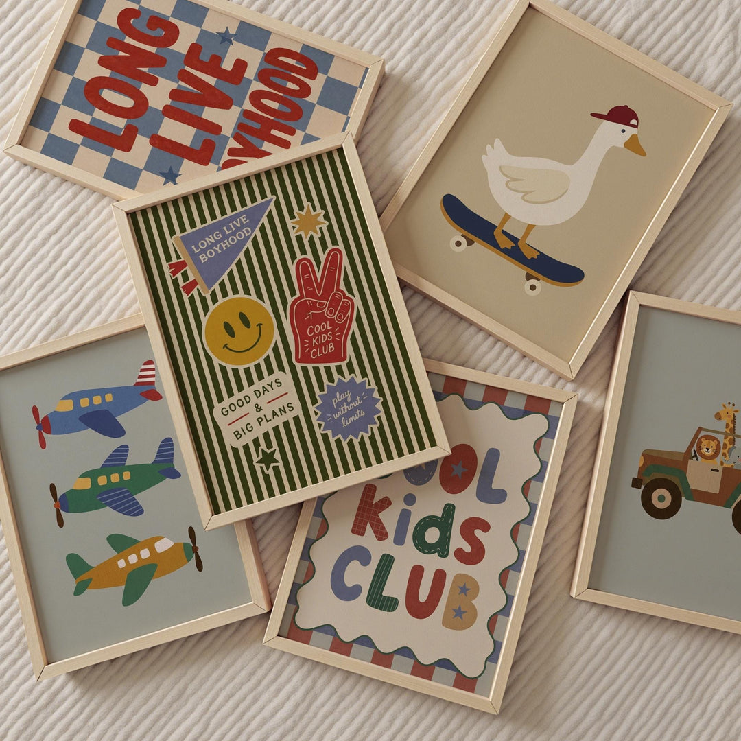 Boys Nursery Wall Art Bundle | 40 Printable Navy & Eclectic Kids Prints