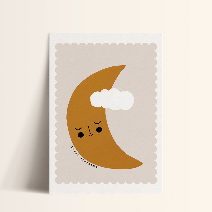 a card with a picture of a crescent moon